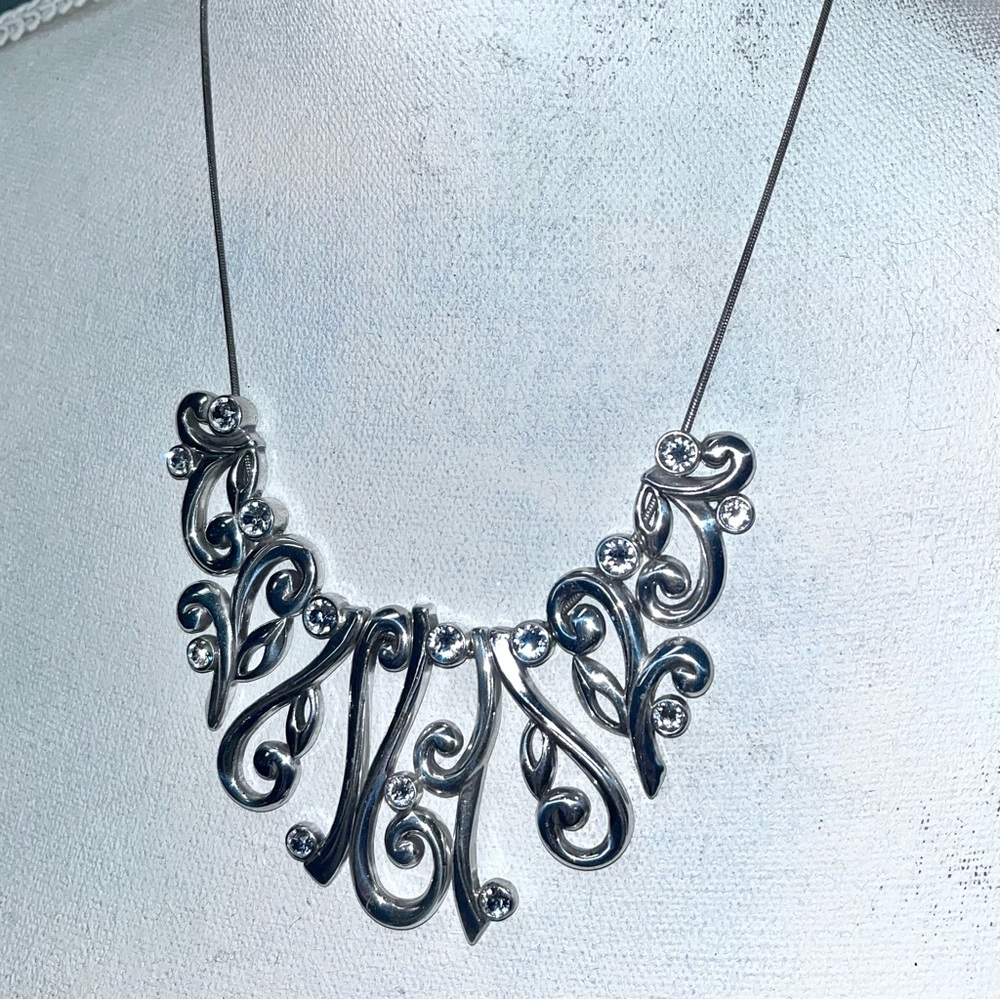 BRIGHTON COLLAR SILVER NECKLACE W/ A UNIQUE WOVEN LINK DESIGN. - Picture 4 of 8